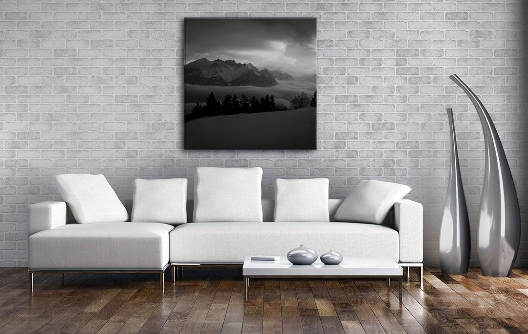 deyoli verschneite Berggipfel Format: 60x60 Effekt: Schwarz&Weiss als Leinwandbild, Motiv fertig ger