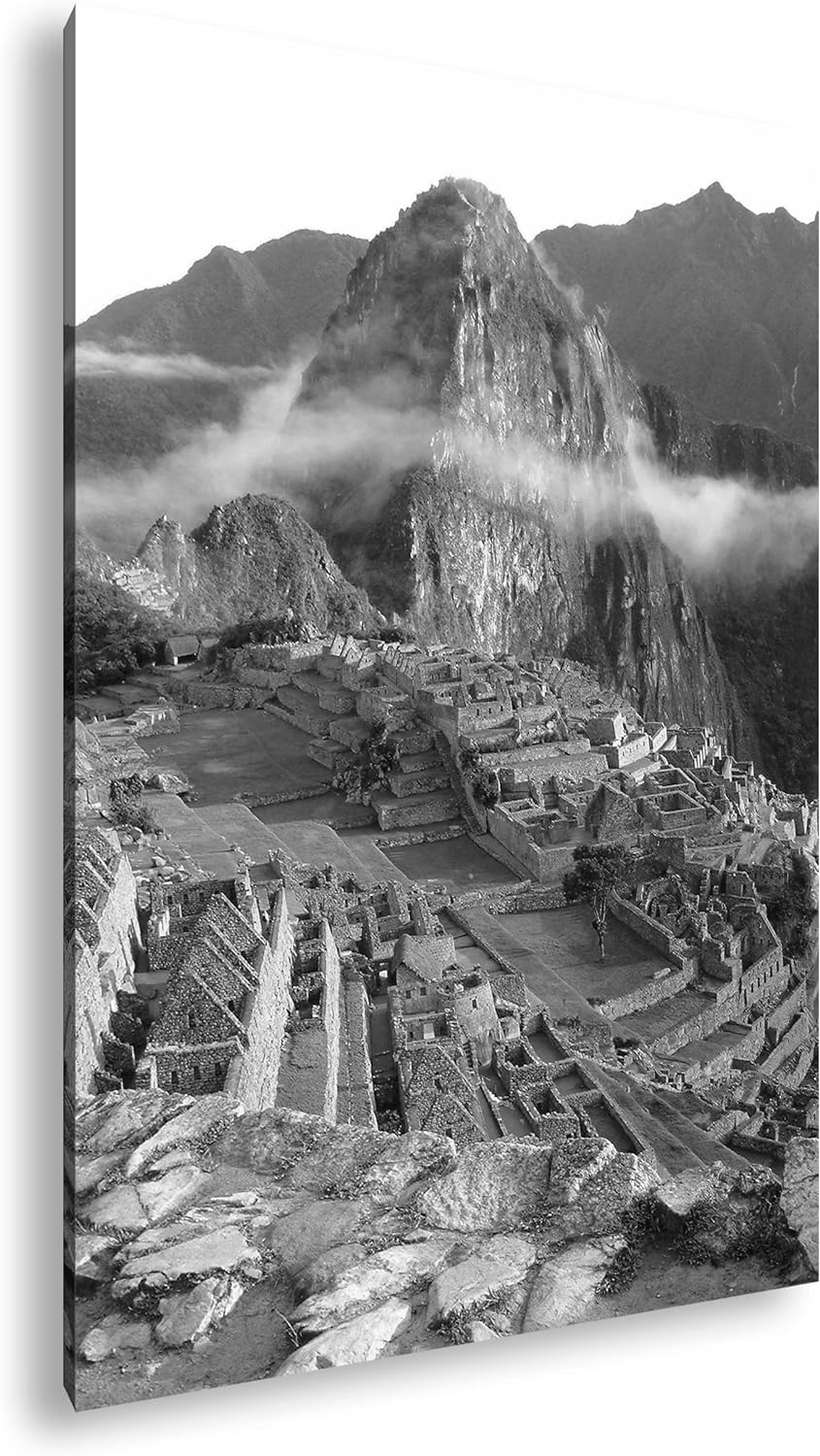 deyoli Machu Picchu Inka Stadt Format: 80x60 Effekt: Schwarz&Weiss als Leinwandbild, Motiv fertig ge
