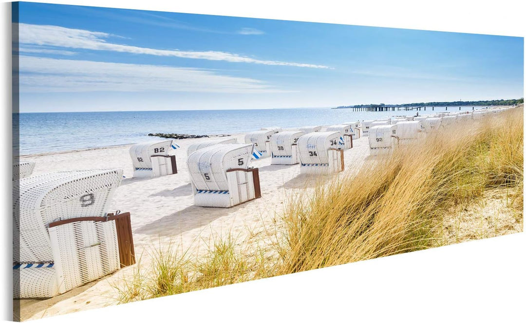 islandburner Bild Bilder auf Leinwand Blick von Einer Düne auf Strandkörbe Wandbild, Poster, Leinwan