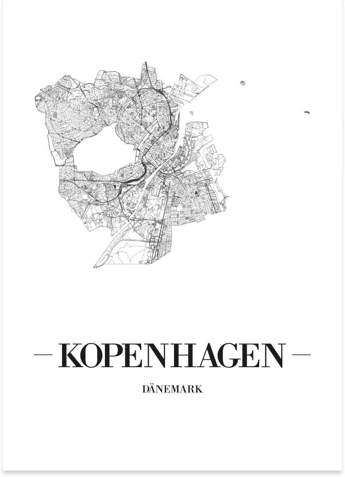 JUNIWORDS Stadtposter, Kopenhagen, Wähle eine Grösse, 60 x 90 cm, Poster, Schrift A, Weiss 60 x 90 c