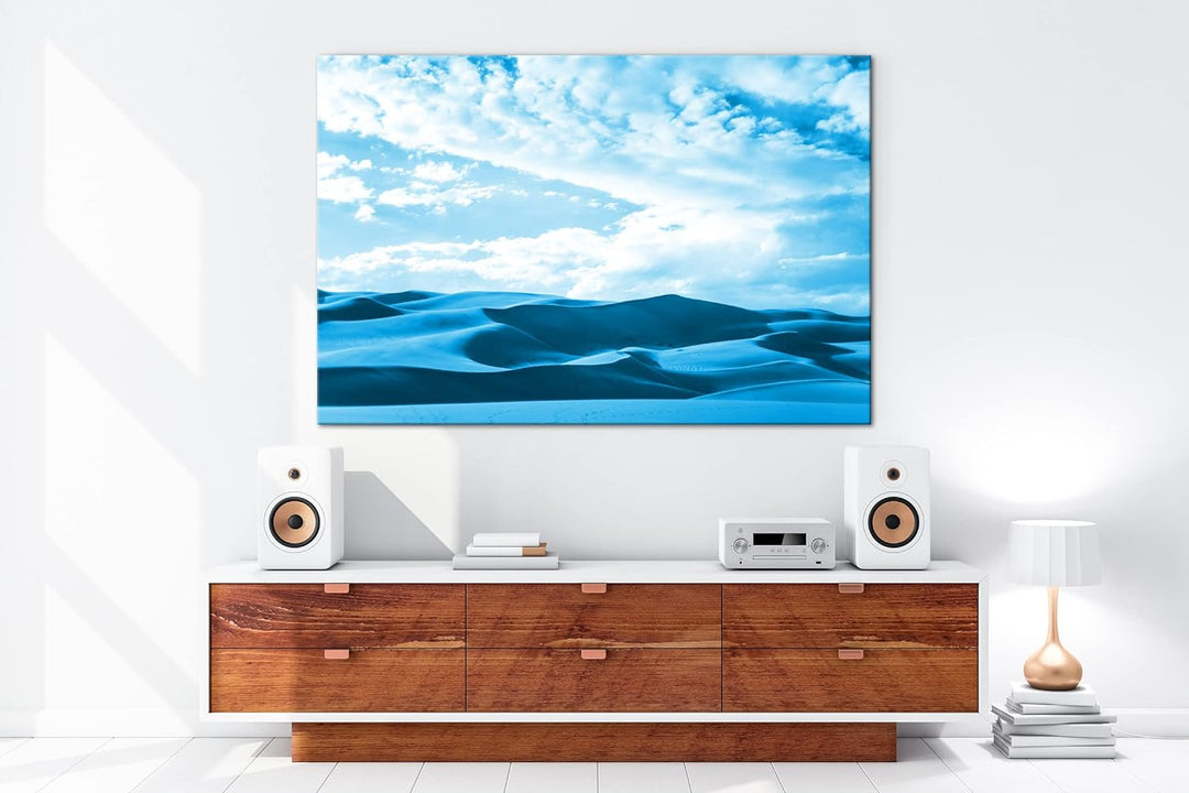 deyoli Wüstendünen Format 80x60 Effekt: Monocrome Blau als Leinwandbild, Motiv fertig gerahmt auf Ec