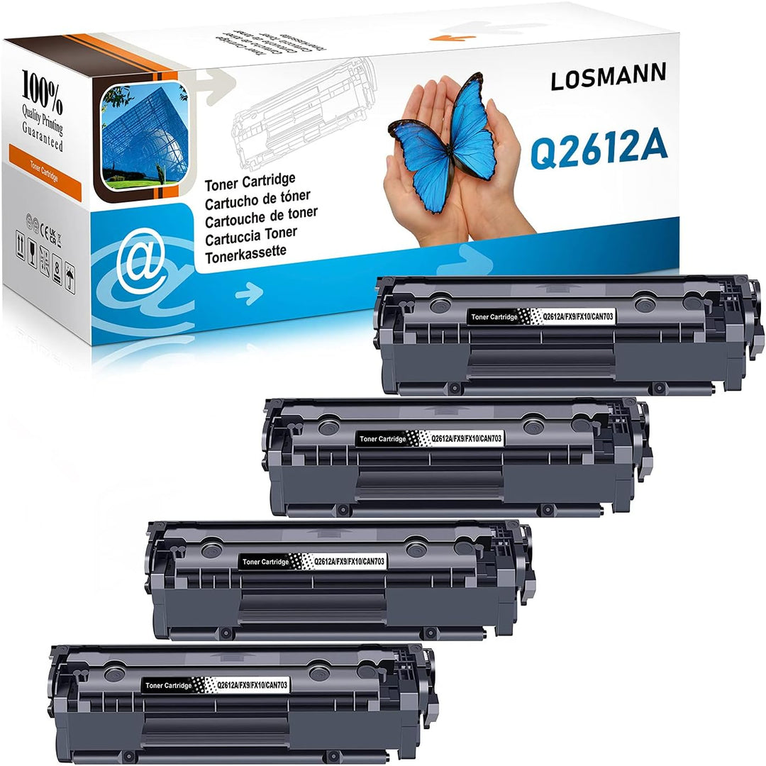 LOSMANN 4x Toner Kompatibel für Q2612A 12A FX9 FX10 CAN703 für Canon I-Sensys LBP-2900 LBP-2900b LBP