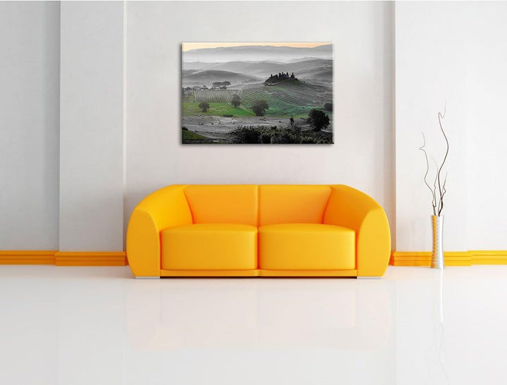 herrliche Toskana Landschaft schwarz/weiss Format: 100x70 auf Leinwand, XXL riesige Bilder fertig ge