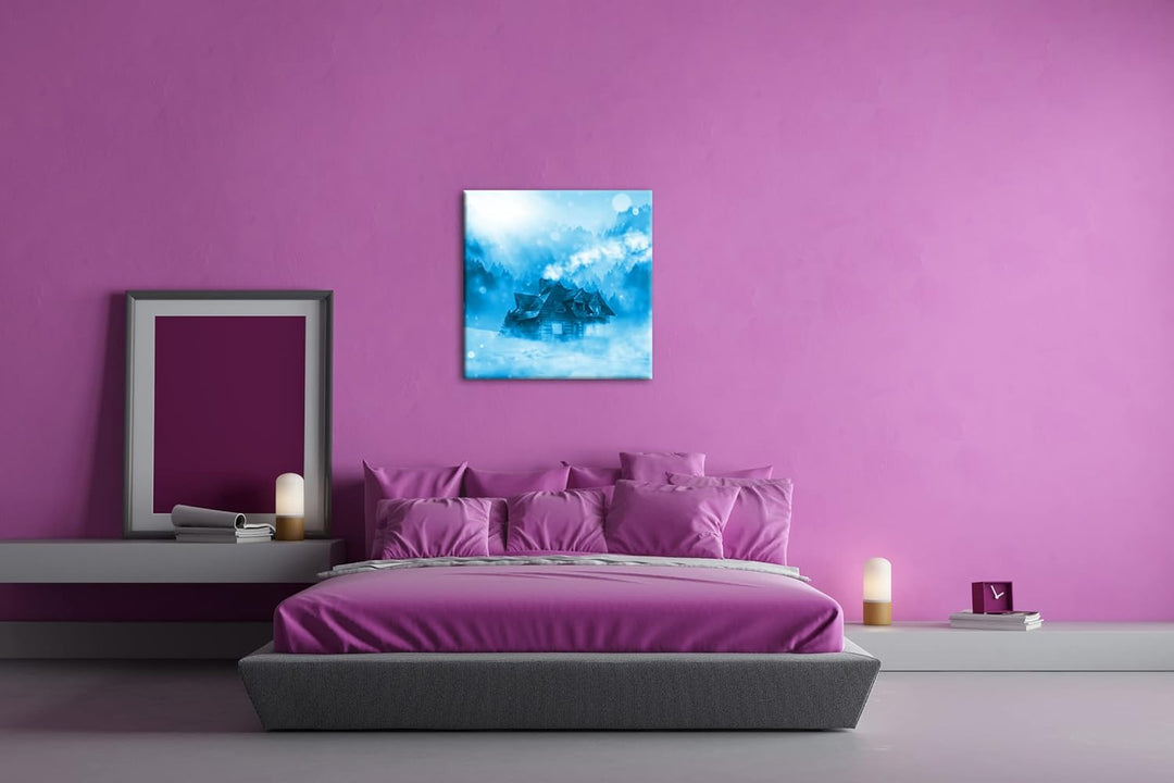 deyoli verschneite Berghütte Format: 60x60 Effekt: Monocrome Blau als Leinwand, Motiv fertig gerahmt