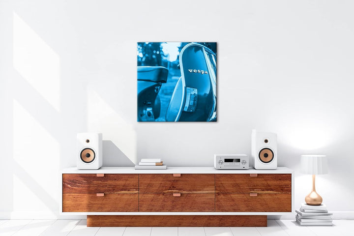 deyoli Vespa Motorrad in schöner Landschaft Format: 70x70 Effekt: Monocrome Blau als Leinwandbild, M