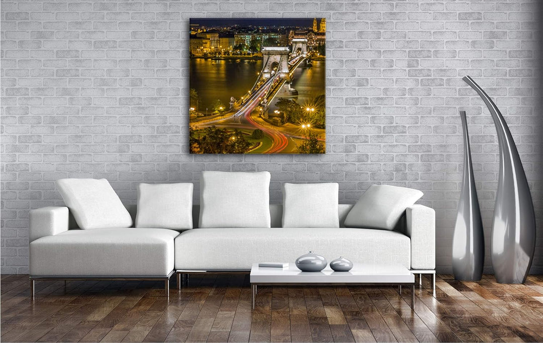 deyoli Kettenbrücke in Budapest Format: 70x70 als Leinwand, Motiv fertig gerahmt auf Echtholzrahmen,