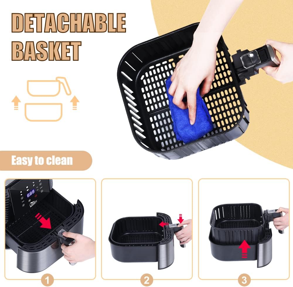 Heissluftfritteuse, Uten 5,5L Airfryer XXL Heissluftfriteuse mit digitalem LED-Touchscreen, 7 Progra