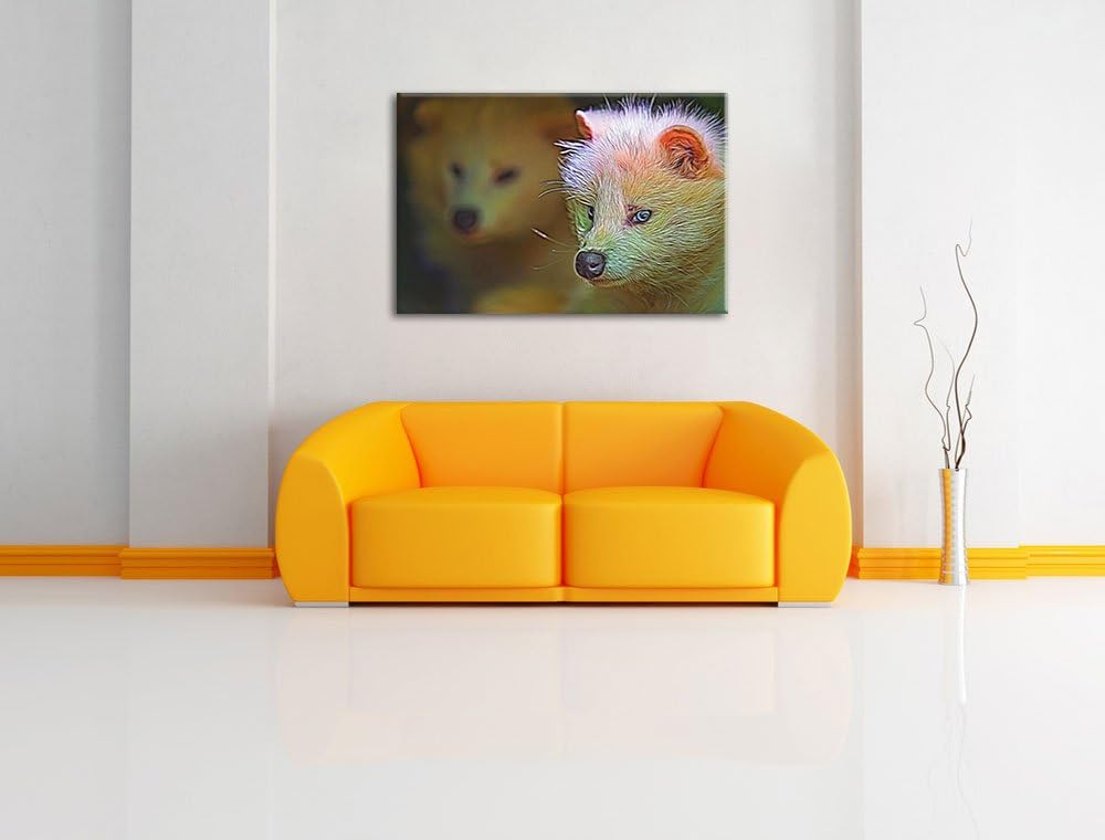 Polarfuchs in Höhle Deluxe Format: 100x70 cm auf Leinwand, XXL riesige Bilder fertig gerahmt mit Kei