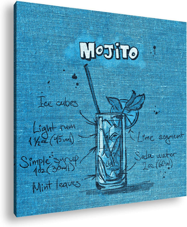 deyoli Rezept für einen Mojito Format: 60x60 Effekt: Monocrome Blau als Leinwandbild, Motiv fertig g