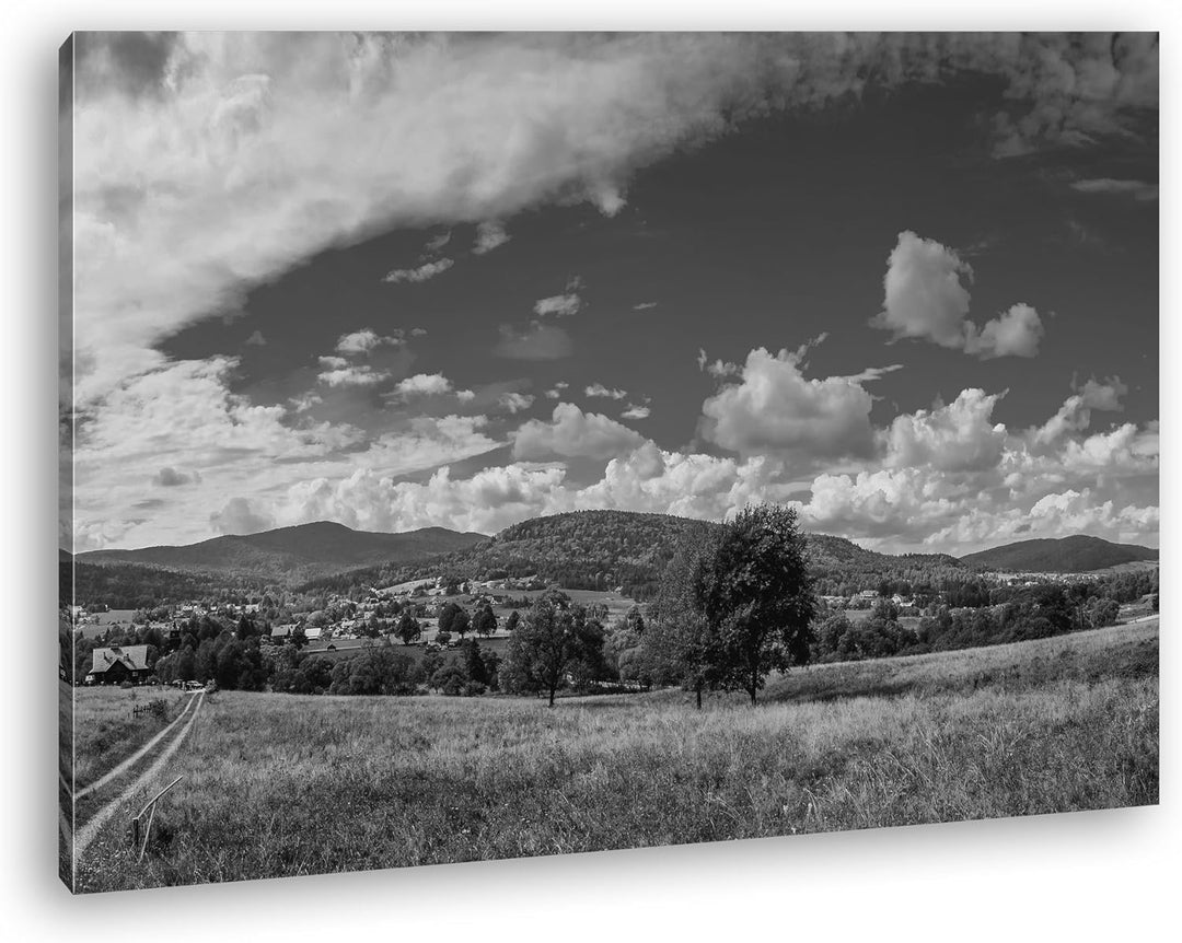 deyoli schöne Landschaft mit Bergen Effekt: Schwarz/Weiss im Format: 80x60 als Leinwandbild, Motiv f