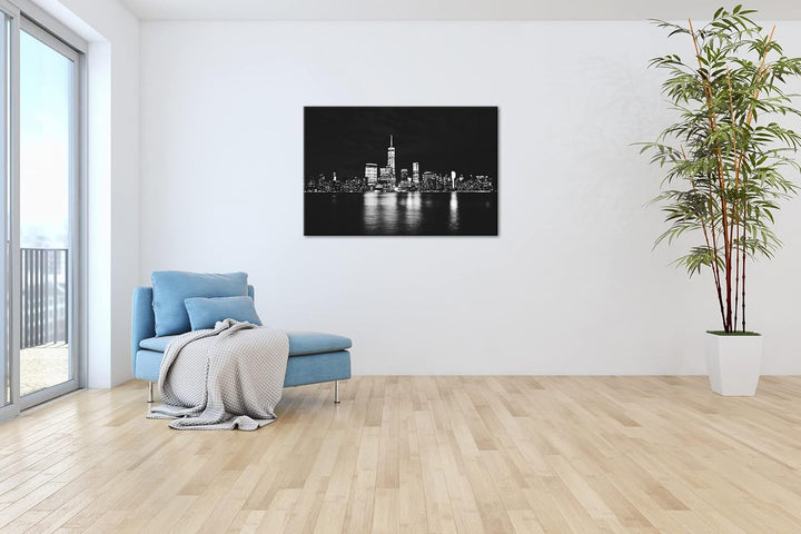 deyoli New York Manhatten bei Nacht Format: 80x60 als Leinwandbild, Motiv fertig gerahmt auf Echthol