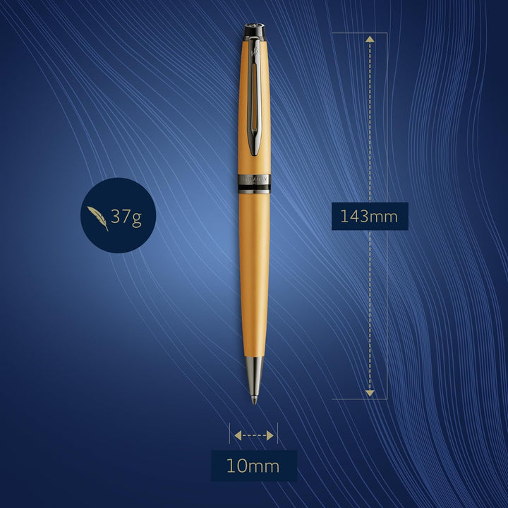 Waterman Expert Kugelschreiber | Goldfarbene Metallic-Lackierung mit Ruthenium-Zierteilen | Mittlere