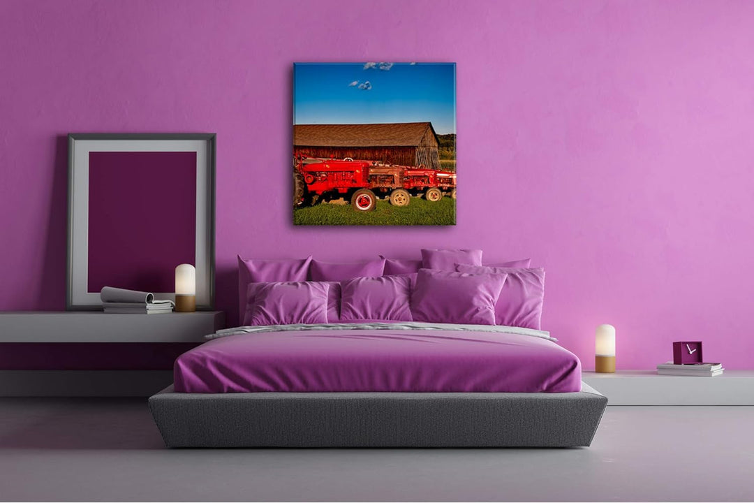 deyoli Traktoren auf Einer Farm Format: 70x70 als Leinwandbild, Motiv fertig gerahmt auf Echtholzrah