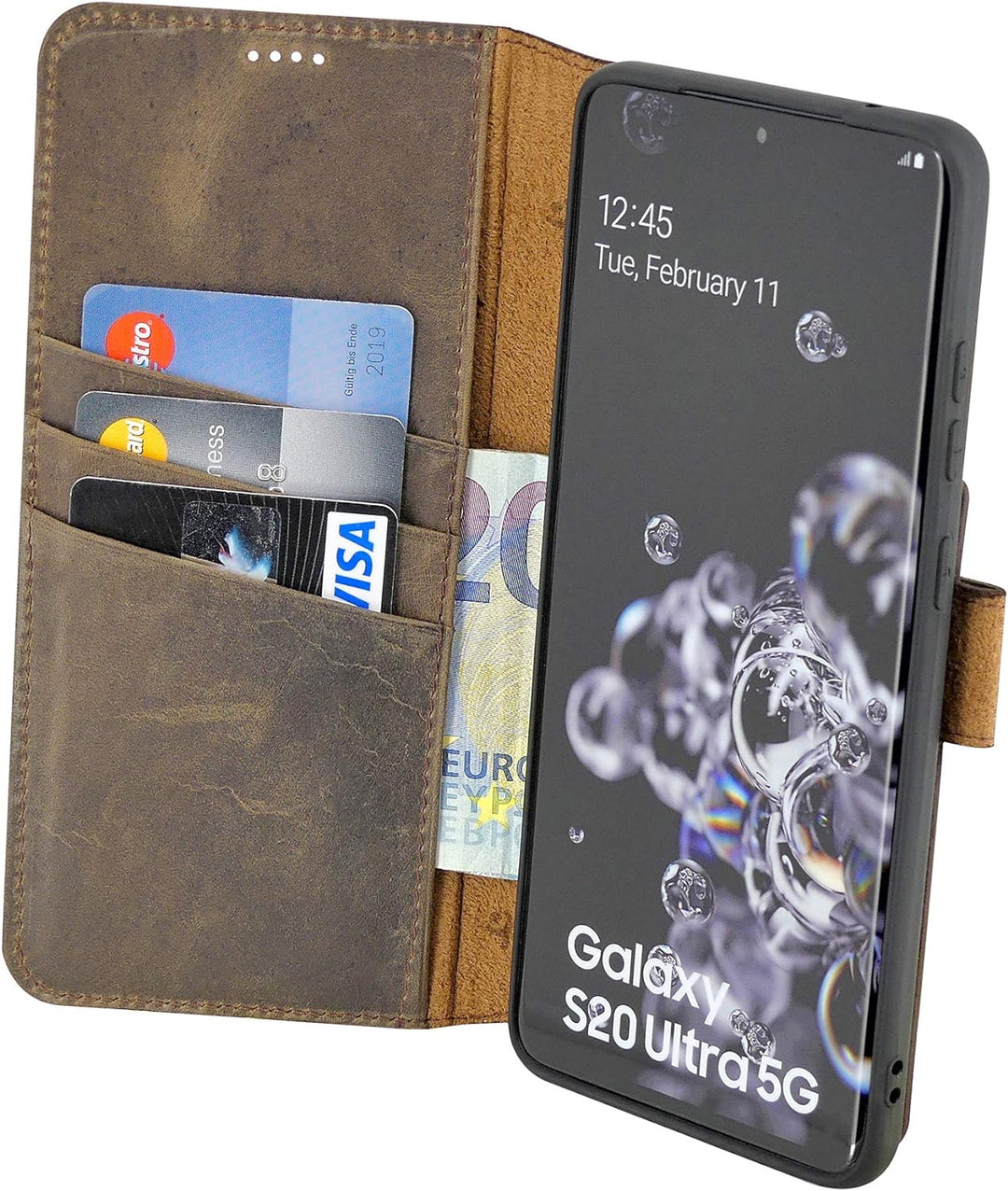 Suncase Book-Style Hülle kompatibel mit Samsung Galaxy S20 Ultra Leder Tasche (Slim-Fit) Lederhülle