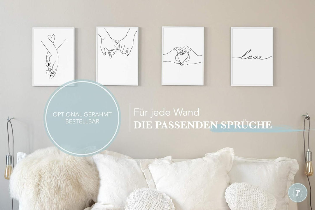Papierschmiede® Premium Spruchposter Set 4er DIN A1, Motiv: Love Hands, Typografie Bilder Wohnzimmer