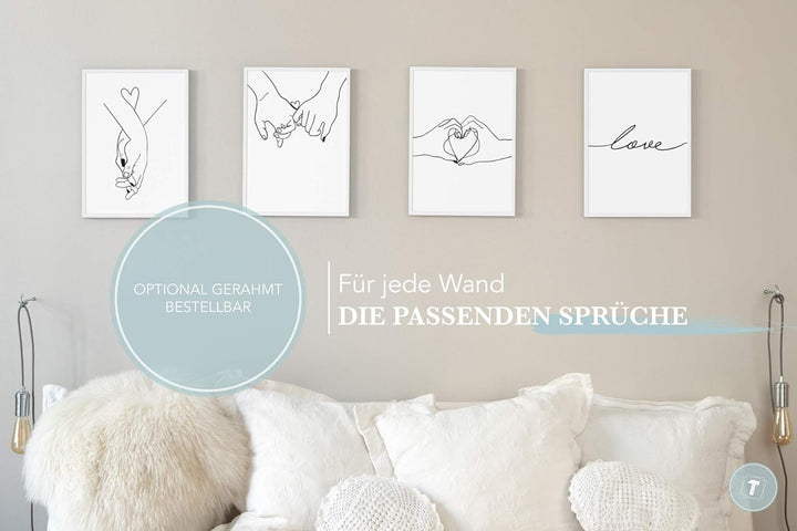 Papierschmiede® Premium Spruchposter Set 4er DIN A1, Motiv: Love Hands, Typografie Bilder Wohnzimmer