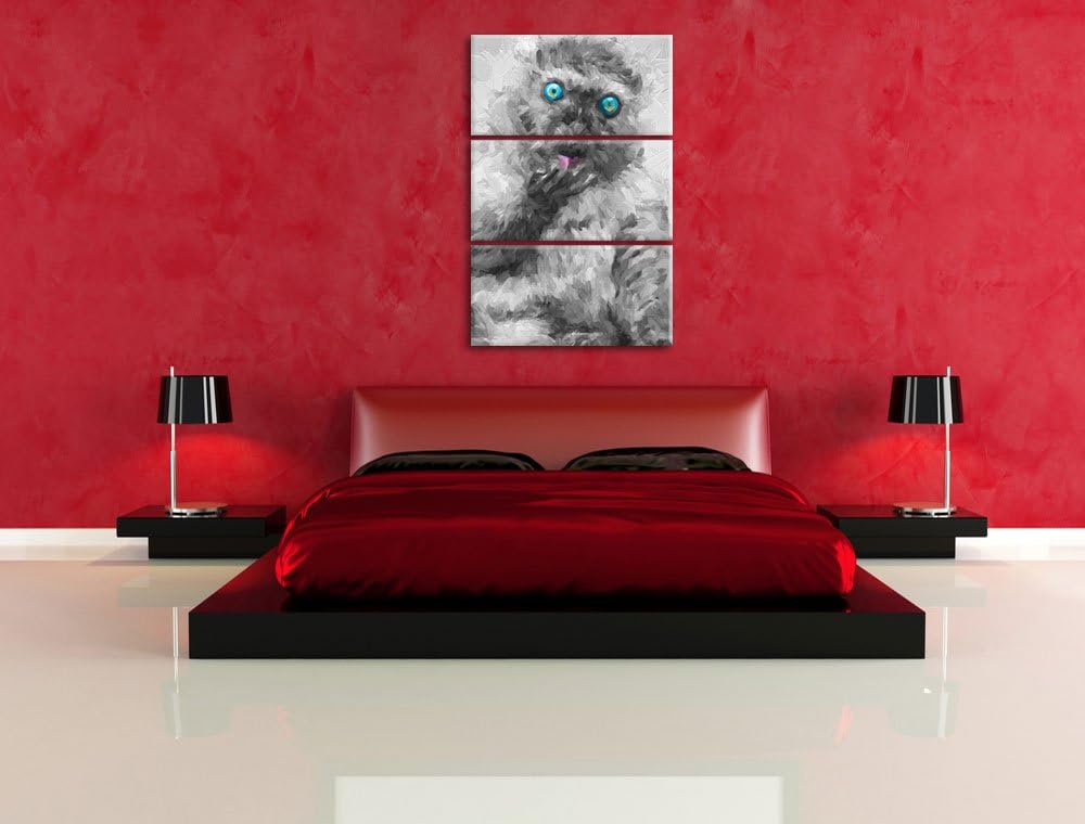 prächtiger Blauaugenmaki beim Putzen schwarz/weiss Deluxe 3-Teiler Leinwandbild 120x80 Bild auf Lein