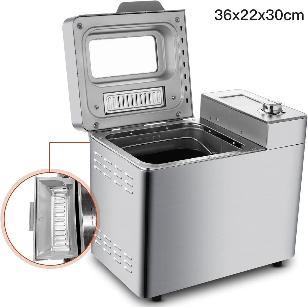 Brotbackautomat 550W Backmeister mit Automatische Zutatenbox, 25 Programme, Edelstahl Bread Maker Vo