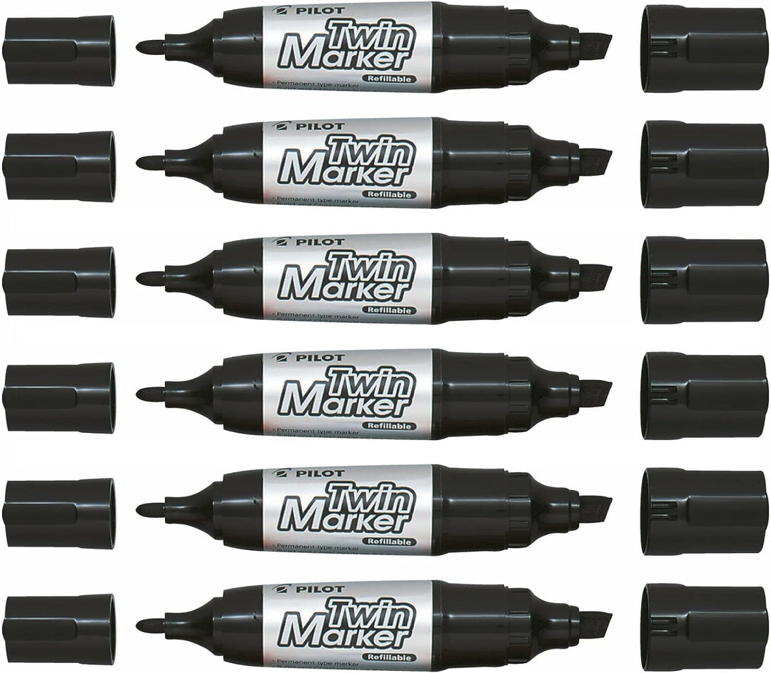 Pilot Marker 6er Set Permanent Twin Marker Jumbo pte Wate und pte Keilspitze schwarz