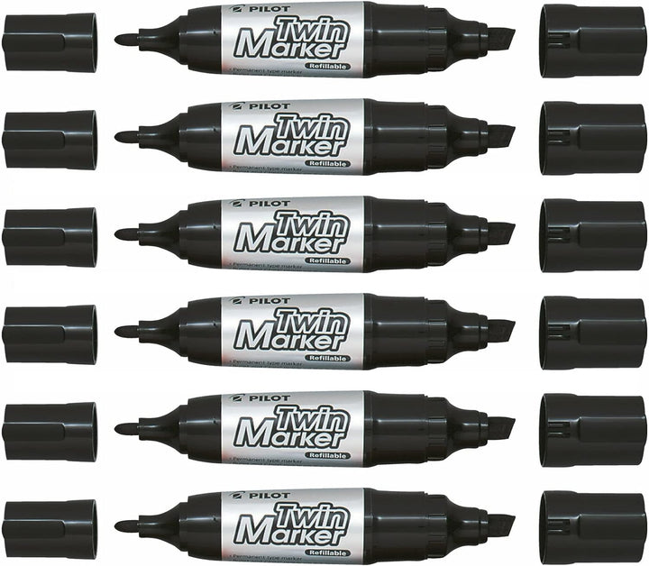 Pilot Marker 6er Set Permanent Twin Marker Jumbo pte Wate und pte Keilspitze schwarz