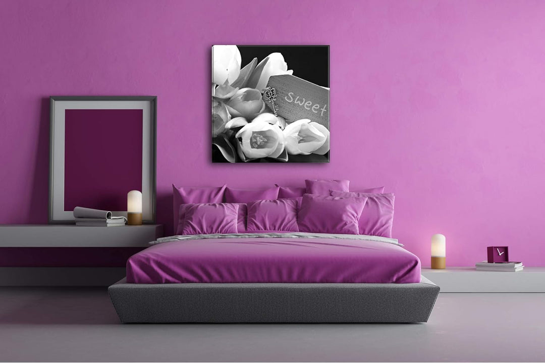 deyoli Tulpen Sweet Home Format: 70x70 Effekt: Schwarz&Weiss als Leinwandbild, Motiv fertig gerahmt