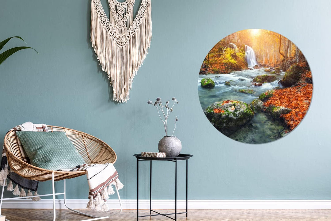 MuchoWow Wandbild Rund Wanddeko Deko Wohnzimmer Bilder 90x90 cm Natur - Sonne - Herbst, 90x90 cm