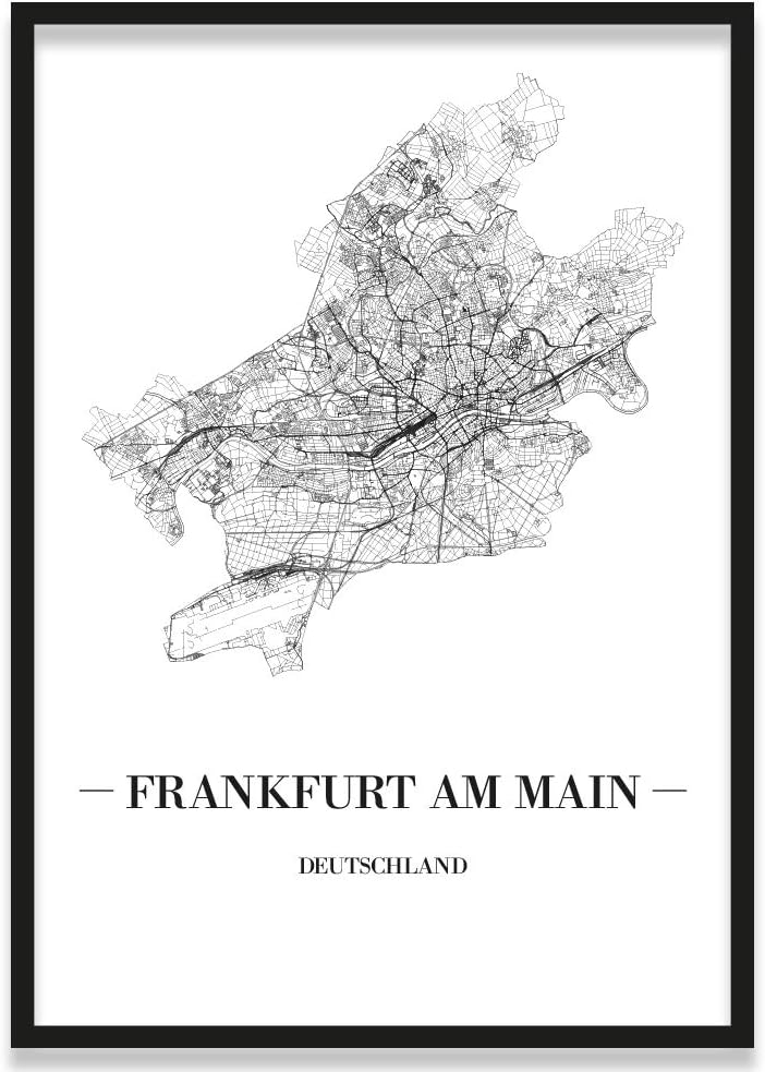 JUNIWORDS Stadtposter, Frankfurt am Main, Wähle eine Grösse, 30 x 40 cm, Poster mit Rahmen, Schrift