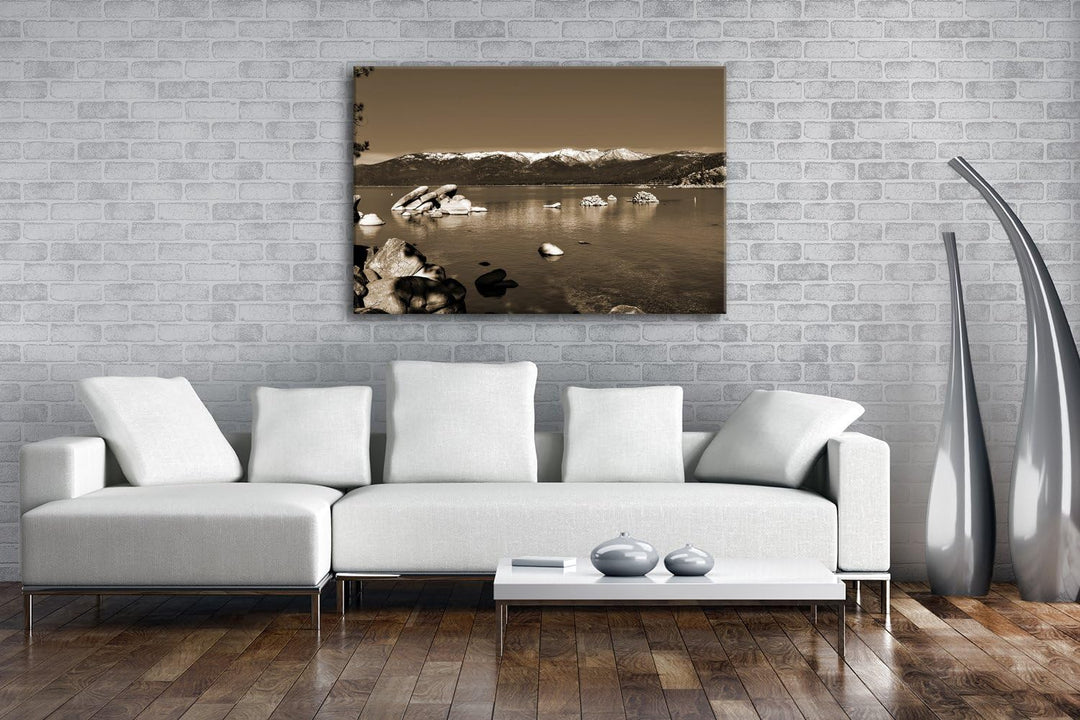 deyoli Lake Tahoe in Kalifornien Format: 80x60 Effekt: Sepia als Leinwand, Motiv fertig gerahmt auf