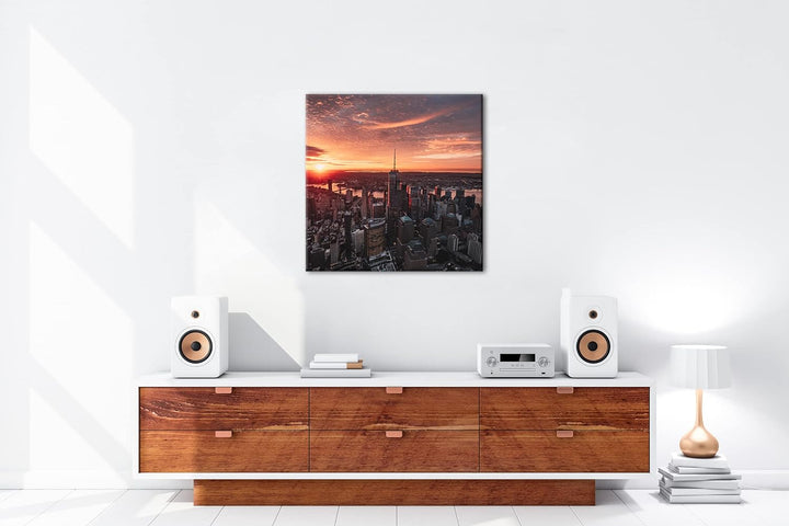 deyoli Skyline bei Sonnenuntergang Format: 60x60 cm als Leinwandbild, Motiv fertig gerahmt auf Echth