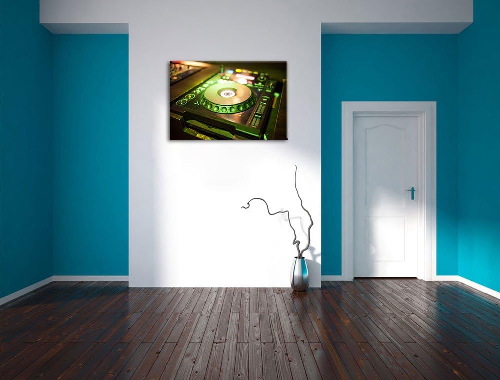 Grün beleuchteter DJ Pult, Format: 100x70 auf Leinwand, XXL riesige Bilder fertig gerahmt mit Keilra