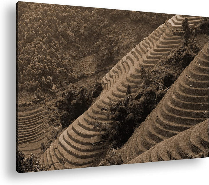 deyoli Reis Terrassen in Vietnam Format: 80x60 Effekt: Sepia als Leinwandbild, Motiv fertig gerahmt