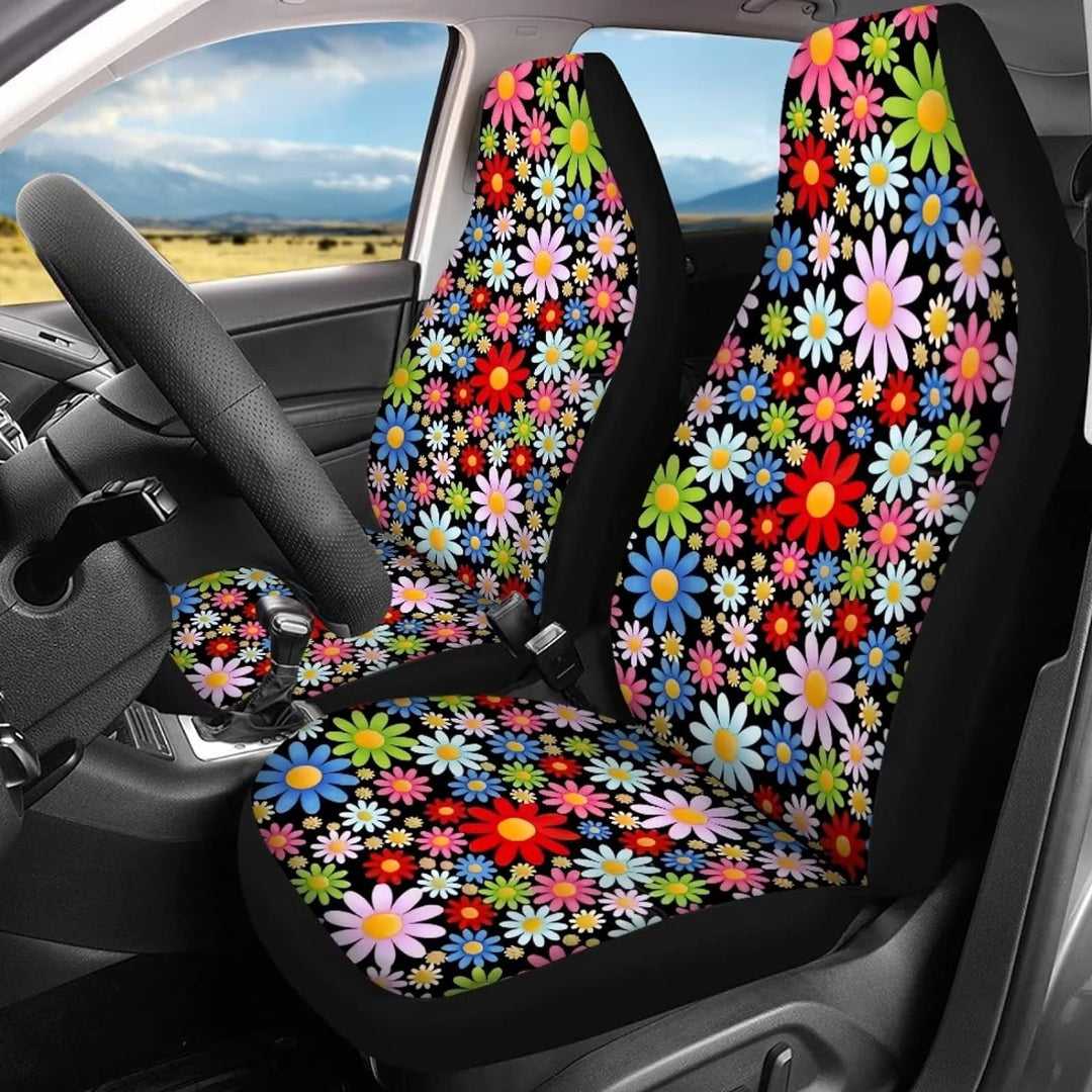 chaqlin Art Hippie Daisy Auto Sitzbezüge Set, 4-Pack Blühende Blumen Front Heck Auto Fahrzeug Seat P