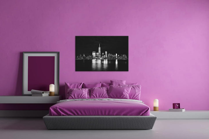 deyoli New York Manhatten bei Nacht Format: 80x60 als Leinwandbild, Motiv fertig gerahmt auf Echthol