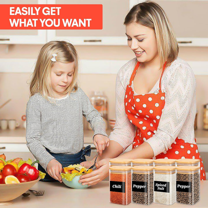 YUTUY Vorratsdosen Glas 12er Set,VorratsglĂ€ser mit Deckel Eckig, VorratsglĂ€ser GlasbehĂ€lter,GewĂŒrzgl