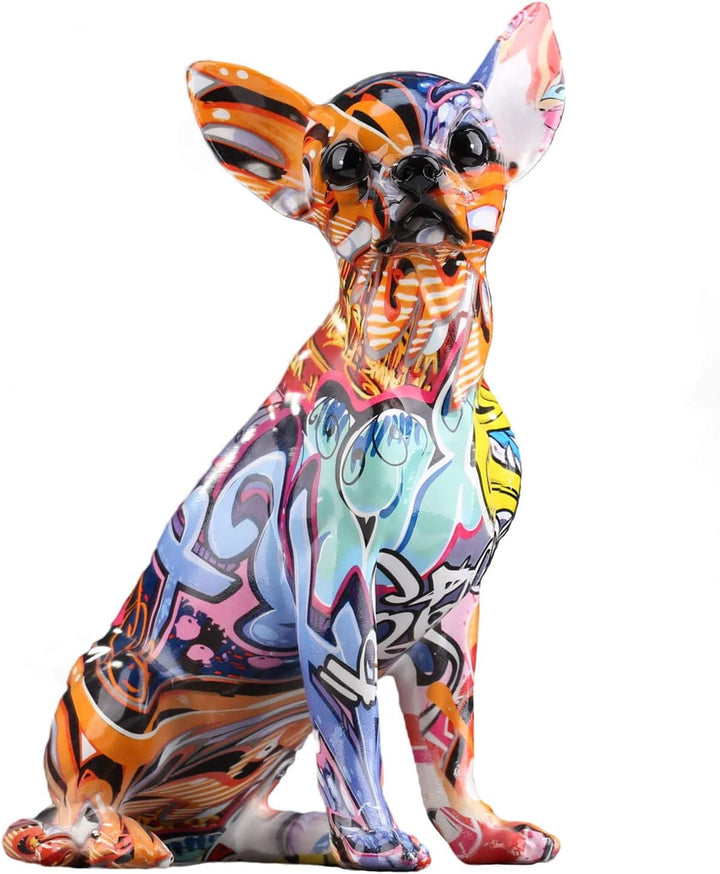 Chihuahua-Hundestatue aus Harz – Heimdekoration, bunte Chihuahua-Hundestatue, bunte Graffiti-Chihuah