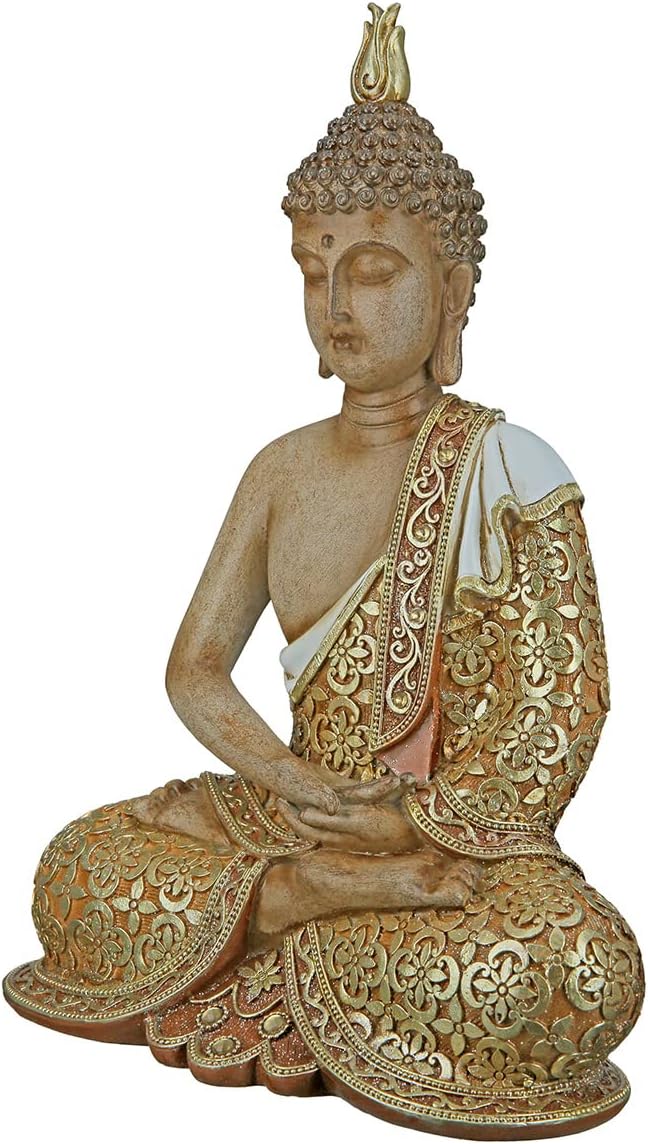 GILDE Deko Figur Skulptur Buddha - sitzend - Dekoration Wohnzimmer - Farben: Braun Gold - Höhe 29 cm