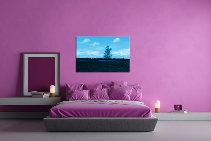 deyoli Wiese am Waldrand Format 80x60 Effekt: Monocrome Blau als Leinwandbild, Motiv fertig gerahmt