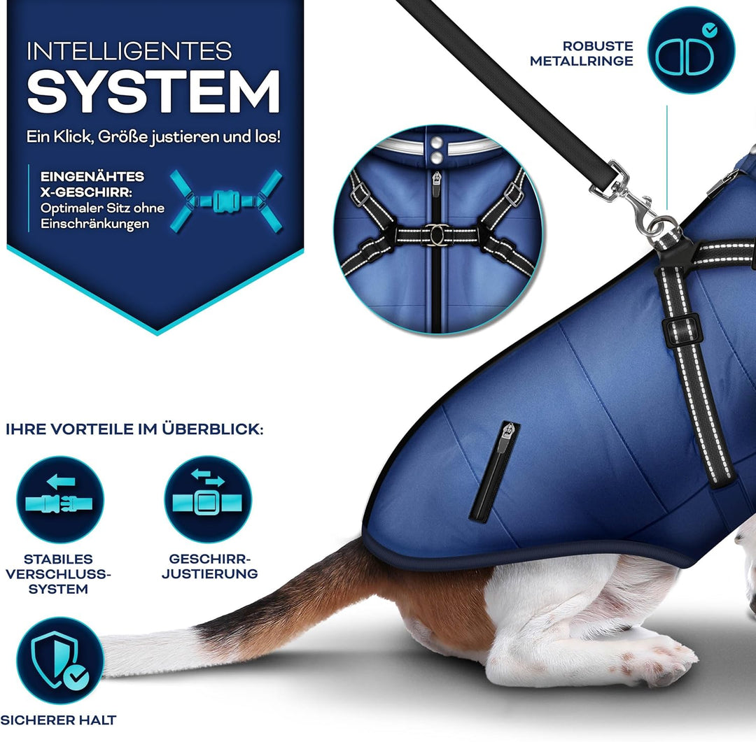 TRESKOยฎ Hundejacke Winter mit Reflektoren inkl. 15 Stรผck Kotbeutel + Spender | Hunderegenmantel wass