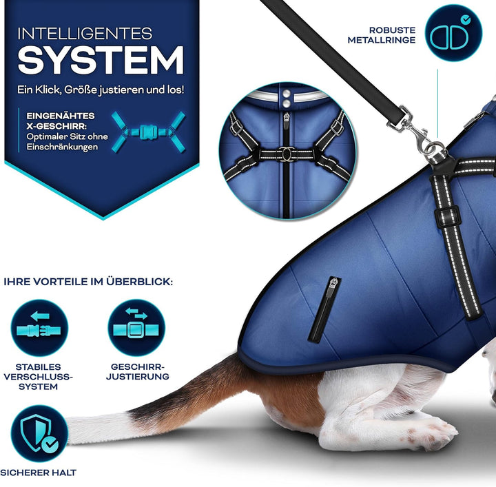 TRESKOยฎ Hundejacke Winter mit Reflektoren inkl. 15 Stรผck Kotbeutel + Spender | Hunderegenmantel wass