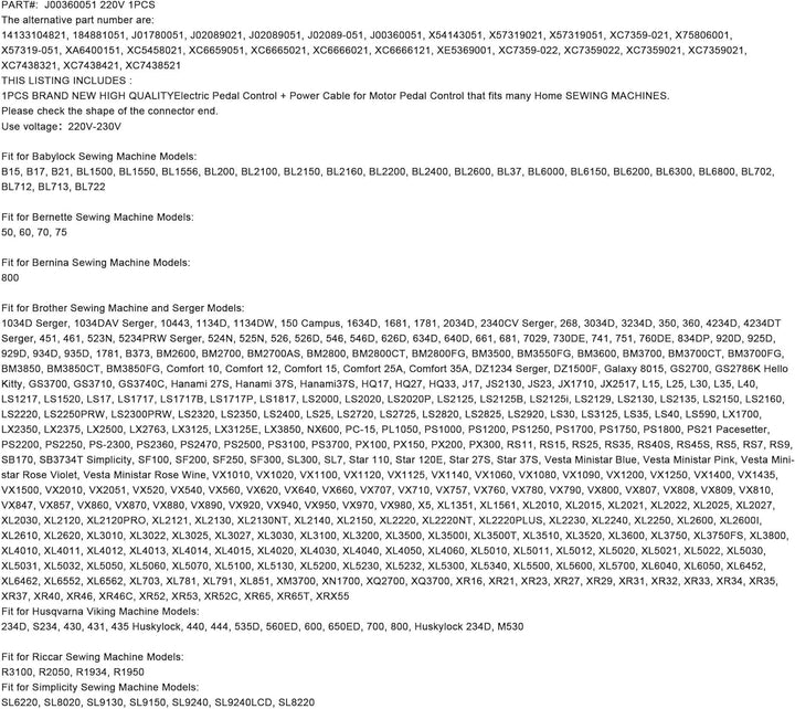 CKPSMS Marke – 1 Stück #J00360051 220 V Motor-Fusspedal-Steuerkabel für Brother LS1217, LS1520, LS17