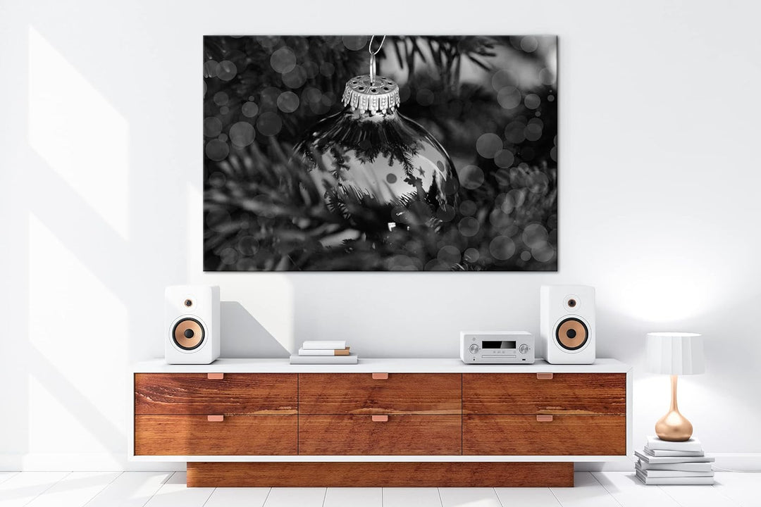 deyoli Weihnachtlicher Schmuck Effekt: Schwarz&Weiss Format: 80x60 als Leinwandbild, Motiv fertig ge