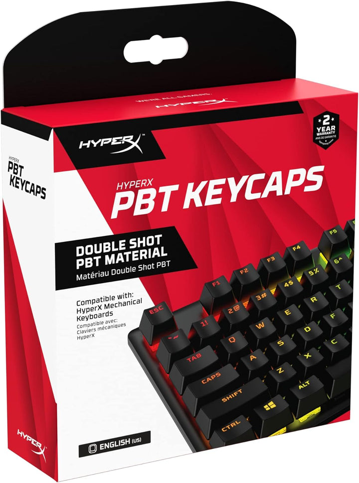 HyperX PBT Keycaps – Kompletter Tastensatz, Double Shot PBT-Material, Englisches (US) Layout, 104, B
