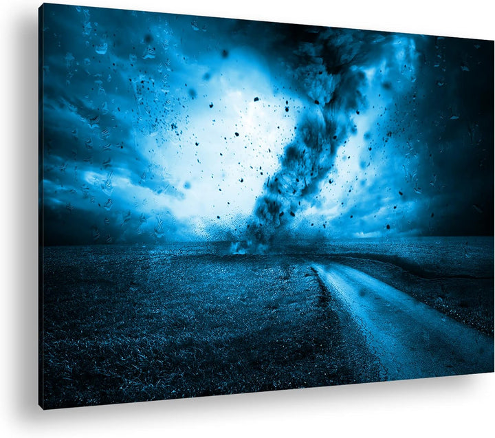 deyoli wütender Tornado Format: 80x60 Effekt: Monocrome Blau als Leinwand, Motiv fertig gerahmt auf