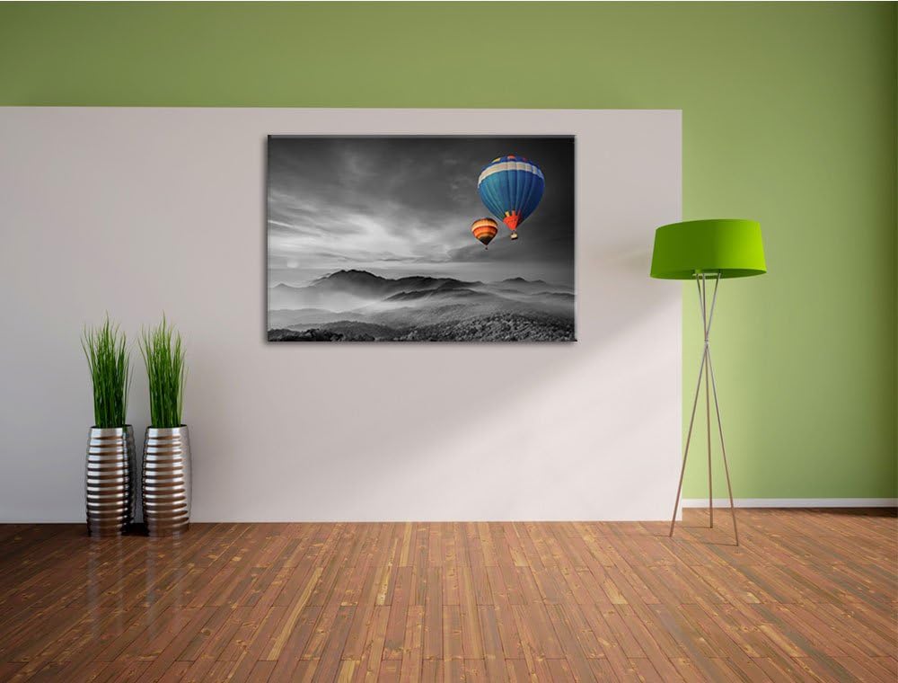 Heissluftballons über den Wäldern der Alpen schwarz/weiss Format: 100x70 auf Leinwand, XXL riesige B
