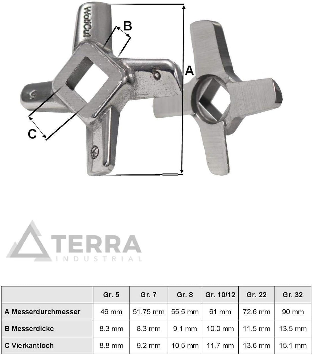 Wolfcut Lochscheibensatz mit 3,0mm + 8,0mm Bohrungen und 1 Kreuzmesser - kompatibel mit Fleischwolf