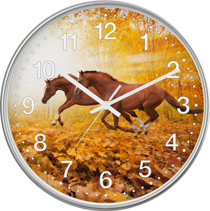 Eurotime Quarzwanduhr, 30 cm, Kunststoffgehäuse Silber, Echtglasabdeckung, klares 12-Zahlen Zifferbl