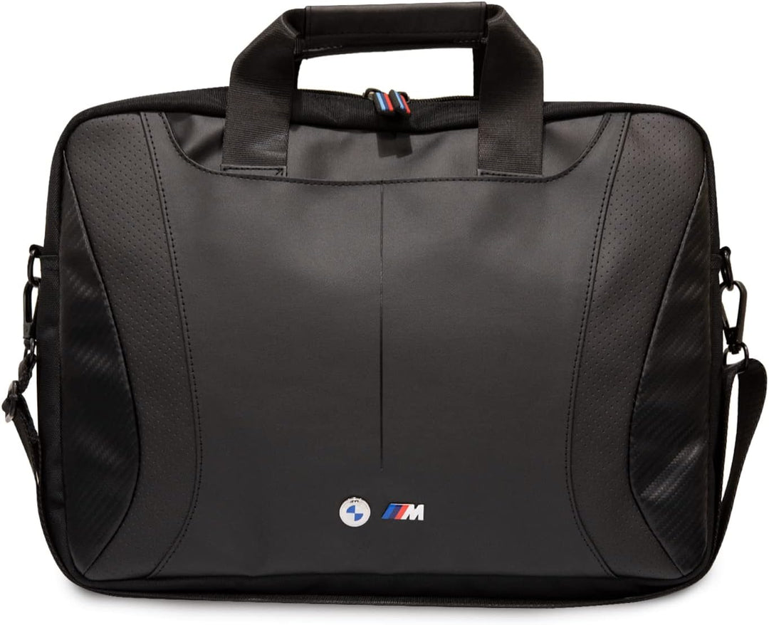 CG MOBILE BMW PU-Leder Computertasche mit Carbon-Kanten und perforierten Streifen, 38,1 cm, kompatib