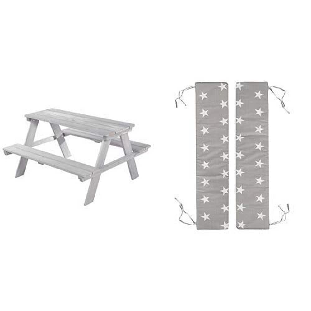 roba Kinder Outdoor+ Sitzgruppe 'Picknick for 4' mit Sitzkissen, wetterfest aus Massivholz, grau