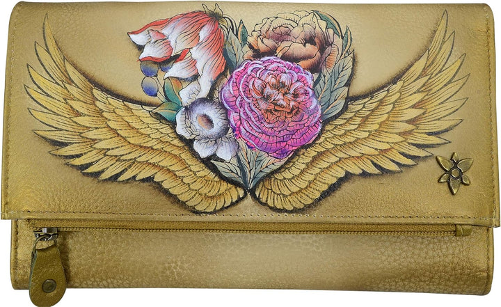 Anuschka Handbemaltes Leder, dreifach gefaltete Clutch für Damen Einheitsgrösse Engelsflügel, Einhei