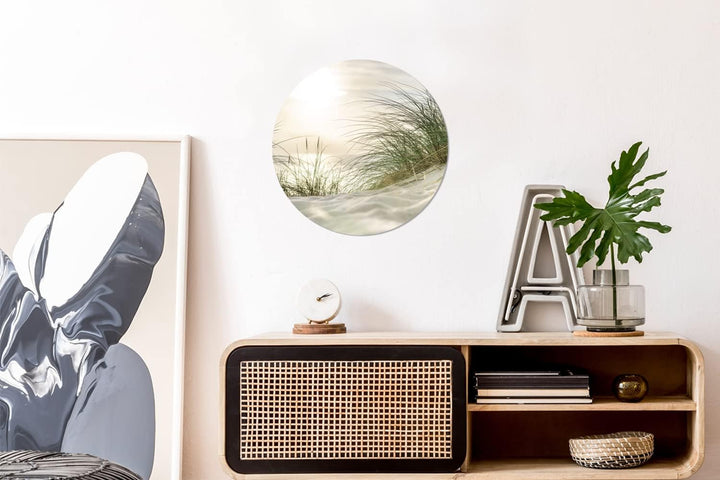 MuchoWow Wandbild Rund Wanddeko Deko Wohnzimmer Bilder 30x30 cm Dünen - Watteninseln - Wasser, 30x30